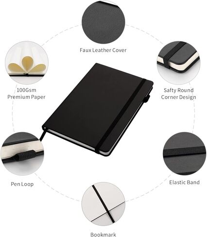 Deziliao 5 Pack Dotted Journal Notebooks with Pen Loop, Hardcover Notebook Journal for Work, 100Gsm Premium Thick Paper with Inner Pocket, Medium 5.7"x8.4", （Black） in Saudi Arabia