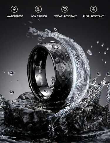 Drperfect التنغستن خواتم الزفاف للرجال النساء 8MM رجل خاتم الزفاف الأسود / الذهب / الفضة مطروق الأخدود ماتي المصقول الرجال وعد خواتم الخطبة الراحة تناسب حجم 6-14 in Kuwait