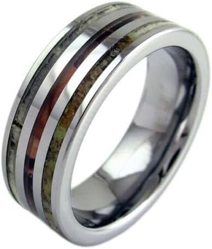 8mm Tungsten Men's Ring Deer Antler & Red Leaf Camo Wedding Band - Size 13 No Engraving Fast Free Supply in Saudi Arabia
