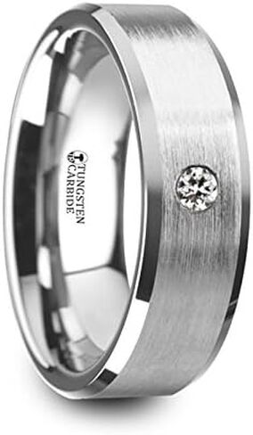 Porter Brushed Finish Tungsten Carbide Wedding Ring with White Diamond Setting and Beveled Edges- 8 mm in Saudi Arabia