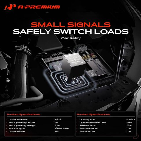 A-Premium 24V 75A 4-Pin SPST Relay مع قوس وصمام ثنائي مزدوج متوافق مع السيارات والشاحنات والقوارب البحرية in Kuwait