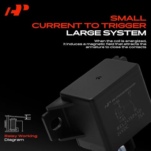 A-Premium 24V 75A 4-Pin SPST Relay مع قوس وصمام ثنائي مزدوج متوافق مع السيارات والشاحنات والقوارب البحرية in Kuwait