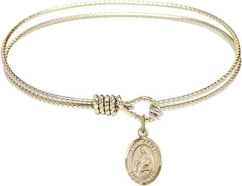 Oval Eye Hook Bangle Bracelet w/St. Agnes of Rome in Gold-Filled in Saudi Arabia