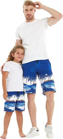 شورت من Father Son متطابق من ألياف لدنة هاوايان بيتش مع ربطة عنق مرنة وجيب باللون الأزرق الداكن Diamond Head in Saudi Arabia
