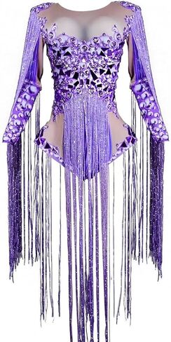 Tyian تألق حجر الراين مرآة شرابات يوتار المرأة مثير اللاتينية المرحلة فريق السحب أداء حفلة عيد ميلاد ازياء in Kuwait