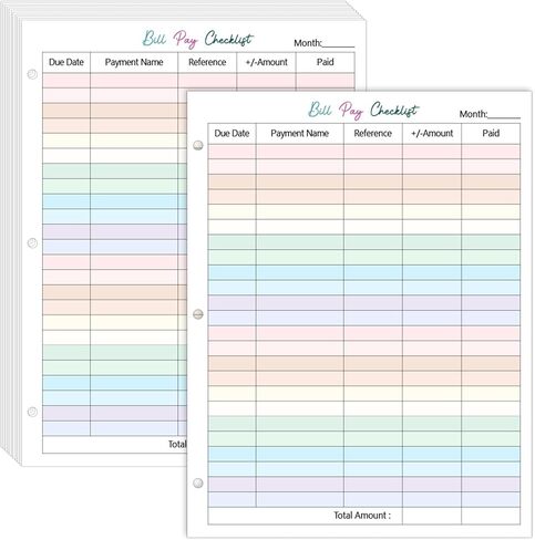 gisgfim 100 Sheets A4 Bill Pay Checklist Filler Paper 8.5×11 Inch 3-Hole Punched Loose Leaf Expense Tracker Binder Paper Colorful Monthly Budget Forms Payment Checklist Inserts for Office Home, 80gsm in Saudi Arabia