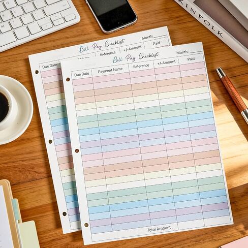 gisgfim 100 Sheets A4 Bill Pay Checklist Filler Paper 8.5×11 Inch 3-Hole Punched Loose Leaf Expense Tracker Binder Paper Colorful Monthly Budget Forms Payment Checklist Inserts for Office Home, 80gsm in Saudi Arabia