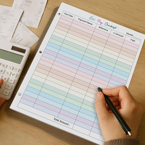 gisgfim 100 Sheets A4 Bill Pay Checklist Filler Paper 8.5×11 Inch 3-Hole Punched Loose Leaf Expense Tracker Binder Paper Colorful Monthly Budget Forms Payment Checklist Inserts for Office Home, 80gsm in Saudi Arabia