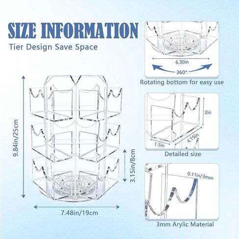 Spinning Sticker Display Stand for Vendors, Acrylic Clear 360° Rotating Sticker Card Holder for Retail, No Assembly Required 3 Tier 9 Pockets Business Card Organizer Rack for Tabletop Office Home Desk in Saudi Arabia