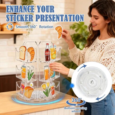 Spinning Sticker Display Stand for Vendors, Acrylic Clear 360° Rotating Sticker Card Holder for Retail, No Assembly Required 3 Tier 9 Pockets Business Card Organizer Rack for Tabletop Office Home Desk in Saudi Arabia
