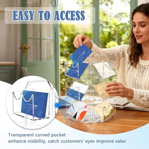 Spinning Sticker Display Stand for Vendors, Acrylic Clear 360° Rotating Sticker Card Holder for Retail, No Assembly Required 3 Tier 9 Pockets Business Card Organizer Rack for Tabletop Office Home Desk in Saudi Arabia