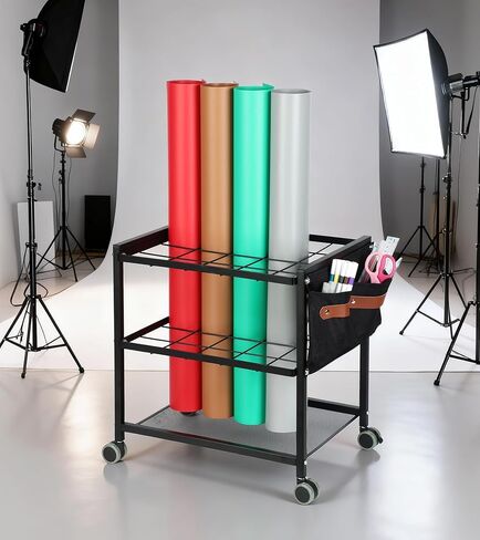 Blueprint Storage Rack Cart with Side Storage Bags, 20 Slots(3.2" x 3.2") Double-Layer Grids Metal Mobile Blueprint Holder with Silent Non Slip Wheels for Home, Office, School in Saudi Arabia