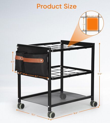 Blueprint Storage Rack Cart with Side Storage Bags, 20 Slots(3.2" x 3.2") Double-Layer Grids Metal Mobile Blueprint Holder with Silent Non Slip Wheels for Home, Office, School in Saudi Arabia