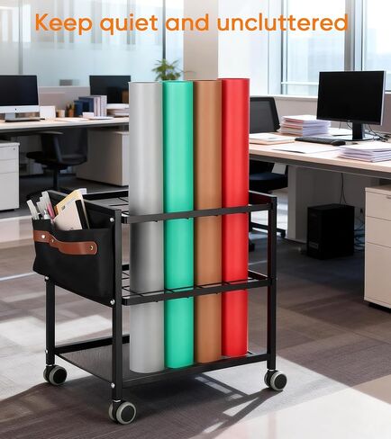 Blueprint Storage Rack Cart with Side Storage Bags, 20 Slots(3.2" x 3.2") Double-Layer Grids Metal Mobile Blueprint Holder with Silent Non Slip Wheels for Home, Office, School in Saudi Arabia