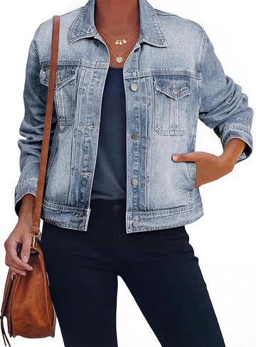 Glamaker Womens Jean Jacket 2026 Casual Basic Trendy Button Down Long Sleeve denim Jacket Coat With Pockets in Saudi Arabia