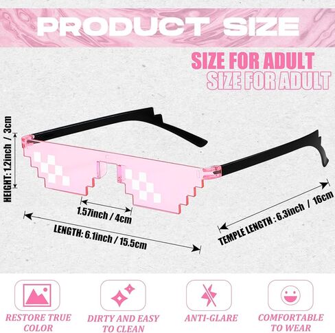 6 Pack Cool Thug Life Glasses, Weird Pixel Sunglasses, Fun Party Glasses for Costume Bachelor Bachelorette Party in Saudi Arabia