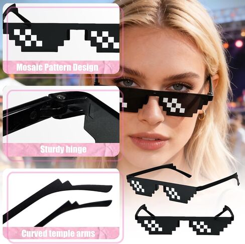 6 Pack Cool Thug Life Glasses, Weird Pixel Sunglasses, Fun Party Glasses for Costume Bachelor Bachelorette Party in Saudi Arabia