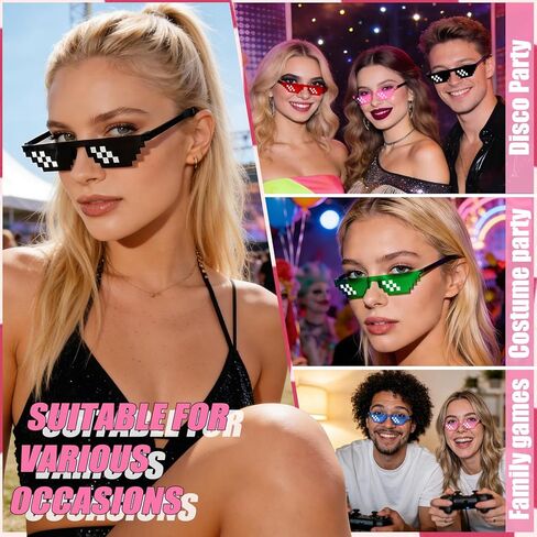 6 Pack Cool Thug Life Glasses, Weird Pixel Sunglasses, Fun Party Glasses for Costume Bachelor Bachelorette Party in Saudi Arabia