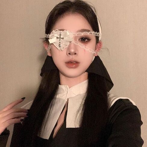 Soochat Halloween Eye Patchs Gothic Eye Patch Mask Lace Heart Eye Patch Single Retro Black for Hallowmas Cosplay Masquerade Party Accessories (White) in Saudi Arabia