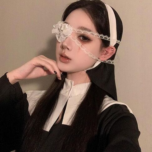 Soochat Halloween Eye Patchs Gothic Eye Patch Mask Lace Heart Eye Patch Single Retro Black for Hallowmas Cosplay Masquerade Party Accessories (White) in Saudi Arabia