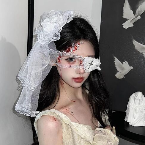 Soochat Halloween Eye Patchs Gothic Eye Patch Mask Lace Heart Eye Patch Single Retro Black for Hallowmas Cosplay Masquerade Party Accessories (White) in Saudi Arabia