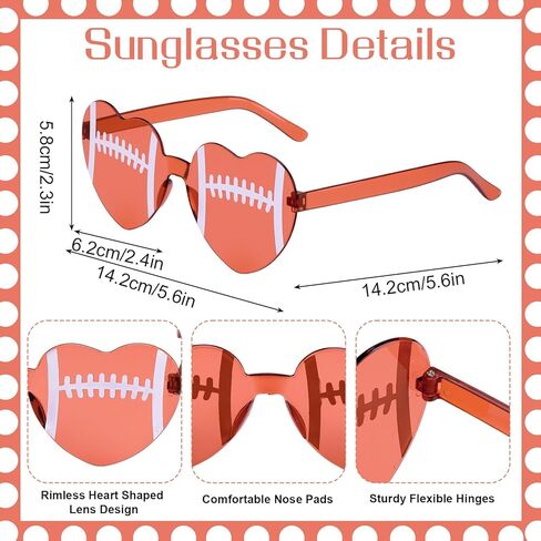 20 Pcs Football Sunglasses 2026 Heart Shaped Glasses Sport Night Party Favors Rimless Sunglasses Bulk Funny Eyewear Decoration Team Gifts for Football Fan Events Party in Kuwait