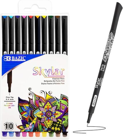 BAZIC Products Skylar Fineliner Pen, Fine Tip 0.4mm Pens, Black Ink, Writing Drawing Bullet Journaling Notes for Art Graphic Office School, 4 Count, 1-Pack in Saudi Arabia