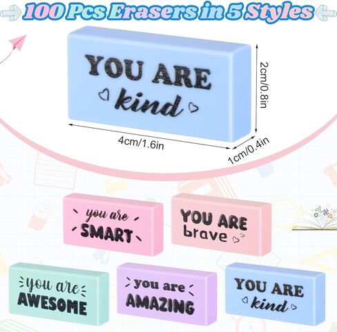 100 Pcs Inspirational Pencil Erasers Bulk Fun Motivational Eraser for Kids Students Teachers Back to School Office Supplies Prize Reward Graduation Gift in Saudi Arabia