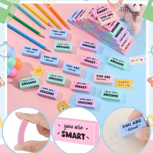 100 Pcs Inspirational Pencil Erasers Bulk Fun Motivational Eraser for Kids Students Teachers Back to School Office Supplies Prize Reward Graduation Gift in Saudi Arabia