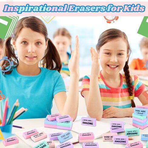 100 Pcs Inspirational Pencil Erasers Bulk Fun Motivational Eraser for Kids Students Teachers Back to School Office Supplies Prize Reward Graduation Gift in Saudi Arabia