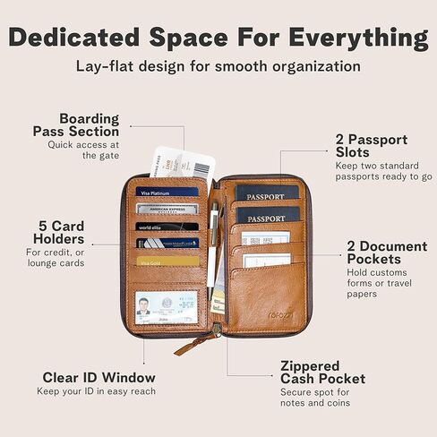 حامل جواز سفر جلدي للسفر - محفظة جواز سفر من الجلد الطبيعي للنساء والرجال، محفظة سفر ومنظم للمستندات in Kuwait