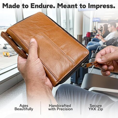 حامل جواز سفر جلدي للسفر - محفظة جواز سفر من الجلد الطبيعي للنساء والرجال، محفظة سفر ومنظم للمستندات in Kuwait