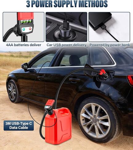 2026 Upgraded Fuel Transfer Pump with Auto-Stop, 3.8 Gallon per Min, 51" Extra Long Hose, Battery & 3M USB Powered, 4 Can Adapters, 30s Alert Beep, Fast and Safe Gas Pump for Oil, Diesel and Gasoline in Kuwait