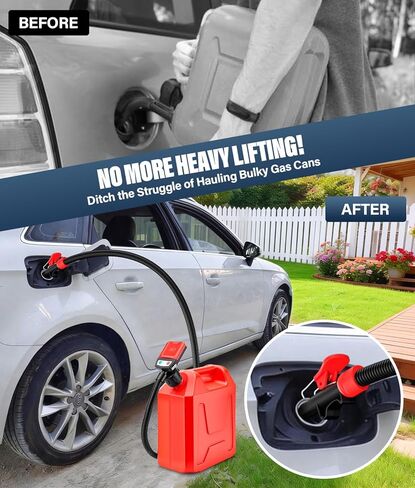 2026 Upgraded Fuel Transfer Pump with Auto-Stop, 3.8 Gallon per Min, 51" Extra Long Hose, Battery & 3M USB Powered, 4 Can Adapters, 30s Alert Beep, Fast and Safe Gas Pump for Oil, Diesel and Gasoline in Kuwait