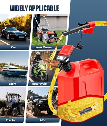 2026 Upgraded Fuel Transfer Pump with Auto-Stop, 3.8 Gallon per Min, 51" Extra Long Hose, Battery & 3M USB Powered, 4 Can Adapters, 30s Alert Beep, Fast and Safe Gas Pump for Oil, Diesel and Gasoline in Kuwait