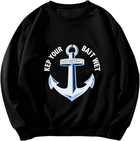 سويت شيرت رجالي JBT برقبة دائرية: سويت شيرت رجالي برقبة دائرية بنمط الصياد، بلوفر بياقة دائرية مع طباعة جرافيك لصيد الأسماك in Kuwait