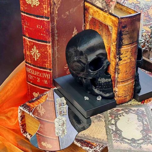 منحوتة نهاية الكتاب على شكل جمجمة قوطية، ديكور أكاديمي داكن، فن الراتنج المطبوع ثلاثي الأبعاد لرف الكتب والمكتب، حامل كتب مزخرف خفيف الوزن للمكتب المنزلي القوطي in Kuwait
