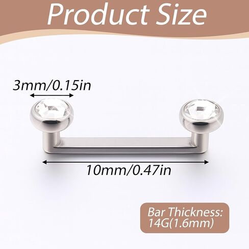 14G التيتانيوم سطح ثقب المجوهرات مزدوجة كريستال داخليا مترابطة سطح الزنمة التيلة بار ثقب المجوهرات 10 مللي متر شريط مسطح للجنسين مجوهرات الجسم in Kuwait