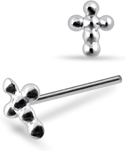Plain Embossed Cross 22 Gauge 925 Sterling Silver Ball End - Straight End - L Shape - Tiny Nose Stud - Nose Piercing Body Jewelry in Saudi Arabia