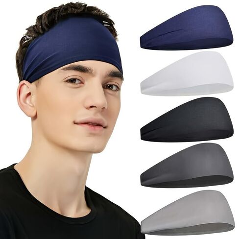 1PC Men's Sports Headbands Sweat-Absorbent Anti-Slip Breathable Adjustable Headband Pack for Running, Fitness, Basketball, Tennis, White in Saudi Arabia
