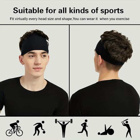 1PC Men's Sports Headbands Sweat-Absorbent Anti-Slip Breathable Adjustable Headband Pack for Running, Fitness, Basketball, Tennis, White in Saudi Arabia