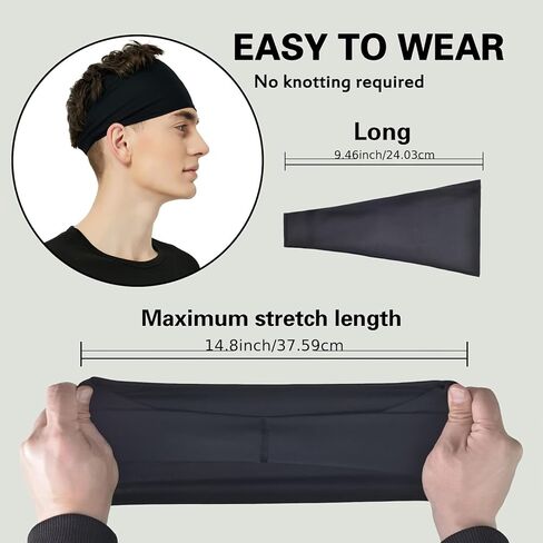 1PC Men's Sports Headbands Sweat-Absorbent Anti-Slip Breathable Adjustable Headband Pack for Running, Fitness, Basketball, Tennis, White in Saudi Arabia