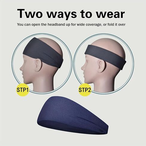 1PC Men's Sports Headbands Sweat-Absorbent Anti-Slip Breathable Adjustable Headband Pack for Running, Fitness, Basketball, Tennis, White in Saudi Arabia