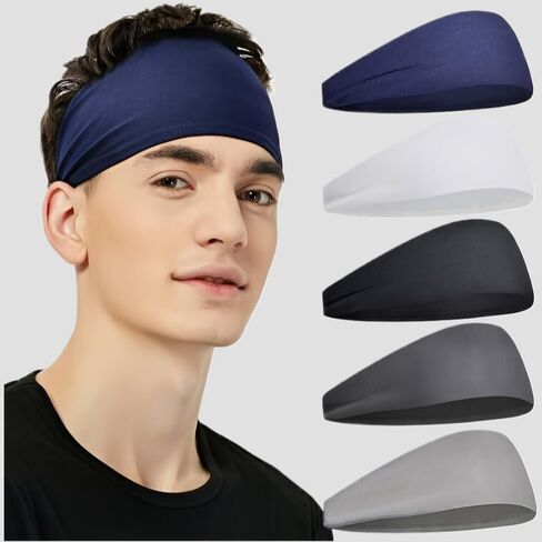 1PC Men's Sports Headbands Sweat-Absorbent Anti-Slip Breathable Adjustable Headband Pack for Running, Fitness, Basketball, Tennis, White in Saudi Arabia