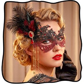 قناع تنكر من الدانتيل من الريش، أقنعة قابلة للفصل بشرابة فينيسية 1920، إكسسوارات حفلات الكرة للنساء in Kuwait