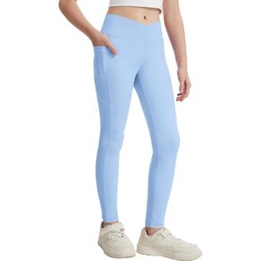 DOCUMO Girls Athletic Leggings Crossover High Waist Sports Pants for Kids Lounge Stretch Yoga Dance Gym Workout Running Pants in Kuwait