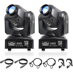 مصباح راس متحرك LED صغير 30 واط من جوبو مع 8 الوان غوبو و8 الوان، دي ام اكس وتفعيل الصوت لحفلات الزفاف والدي جي والحفلات والنوادي والديسكو (قطعتان) in Kuwait