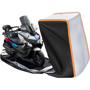 Full Enclosed Large Motorcycle Cover Waterproof Outdoor/Indoor Storage Motorcycle Cover Heavy Duty with Reflective Strips Fits Motorcycles Length up to 118" with Side+Top Box (Black+Sliver) in Saudi Arabia