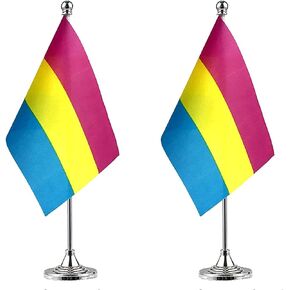 WXTWK 2 Pack Progress Pride Rainbow Desk Flag Small Mini Gay LGBT Table Flags With Stand Base,Rainbow Mardi Gras Festival Events Celebration Decorations in Kuwait