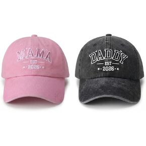 2 قطعة أبي وأمي EST 2026 القبعات قبعة بيسبول لأبي وأمي ، قبعة قابلة للتعديل هدايا مضحكة لاستحمام الطفل الآباء الجدد in Kuwait